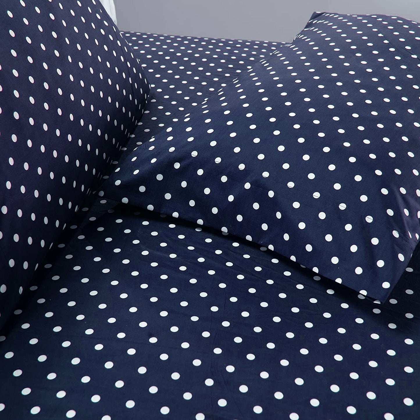 3 PCs Double Bed Sheet -Blue Polka Bed Sheets Apricot