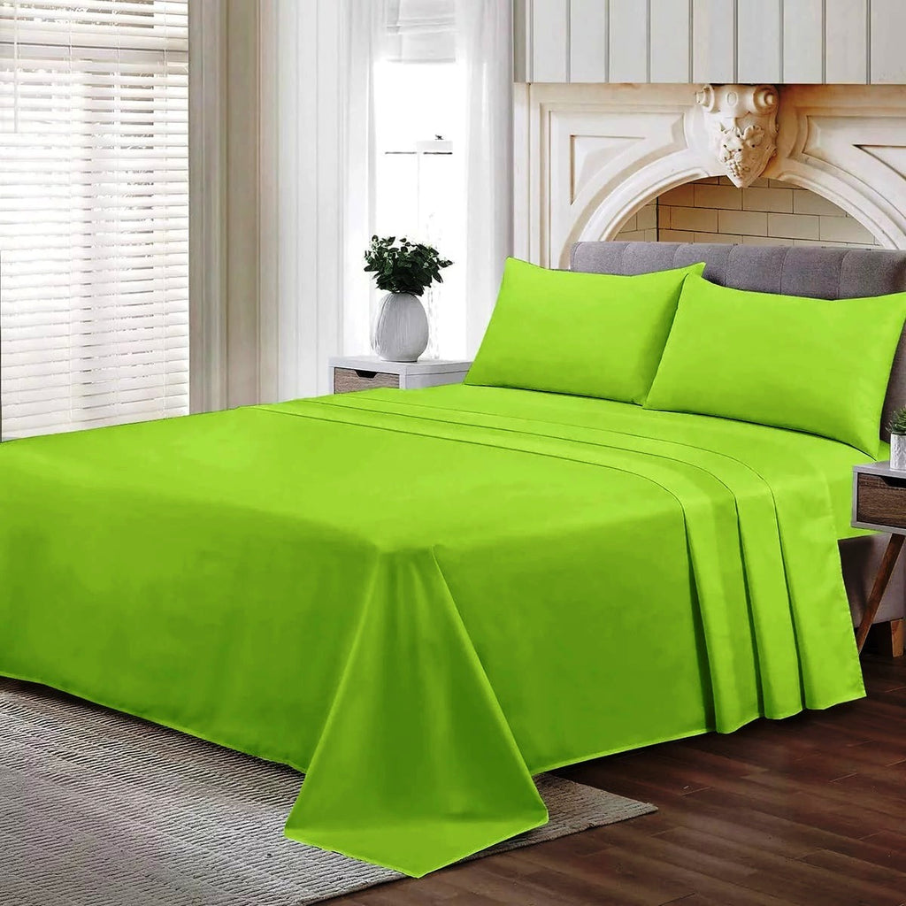 3 PCs Double Bed Sheet Dyed- Parrot Green Apricot