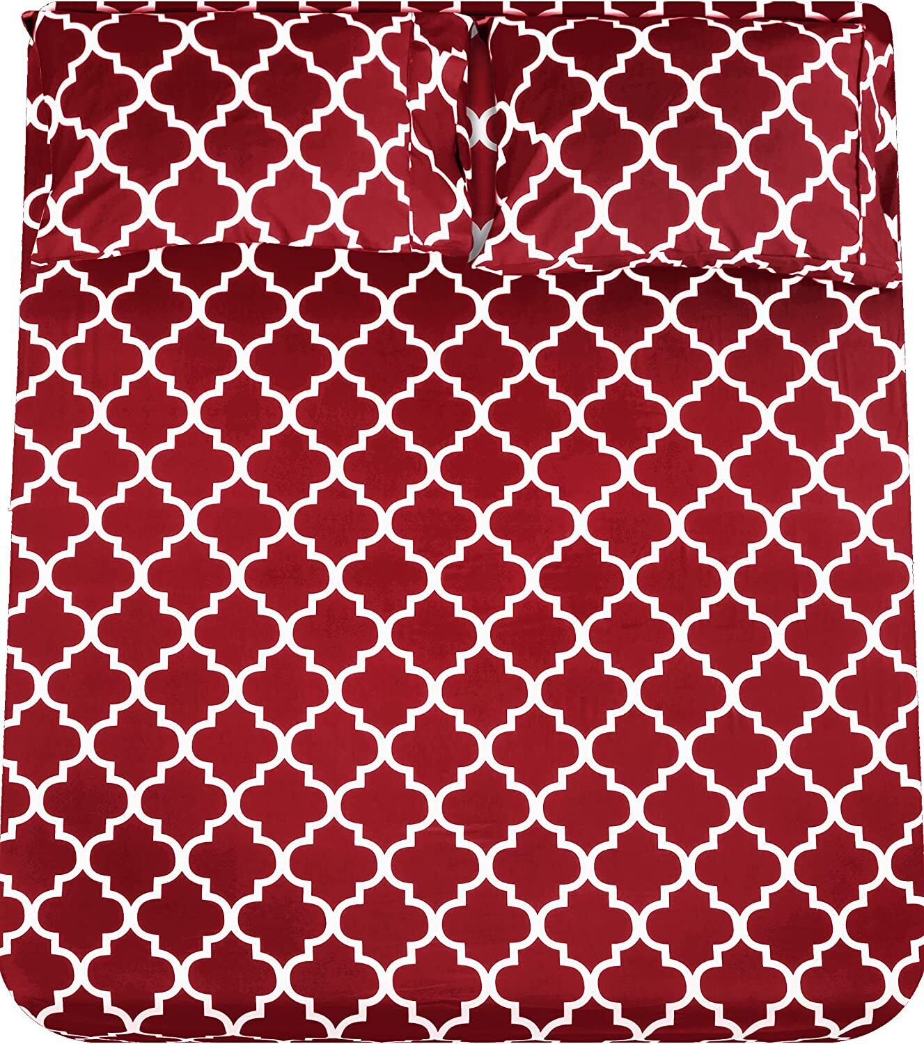 3 PCs Double Bed Sheet -Plum Geometric Bed Sheets Apricot