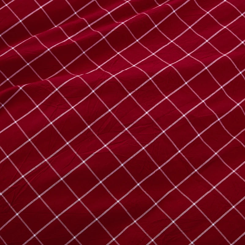 3 PCs Double Bed Sheet -Red Check Bed Sheets Apricot