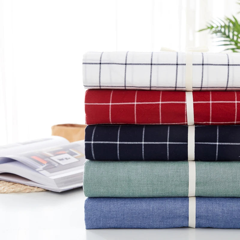 3 PCs Double Bed Sheet -Red Check Bed Sheets Apricot