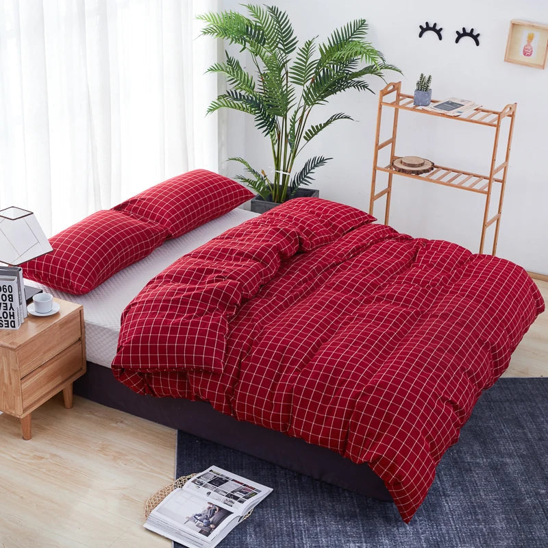 3 PCs Double Bed Sheet -Red Check Bed Sheets Apricot