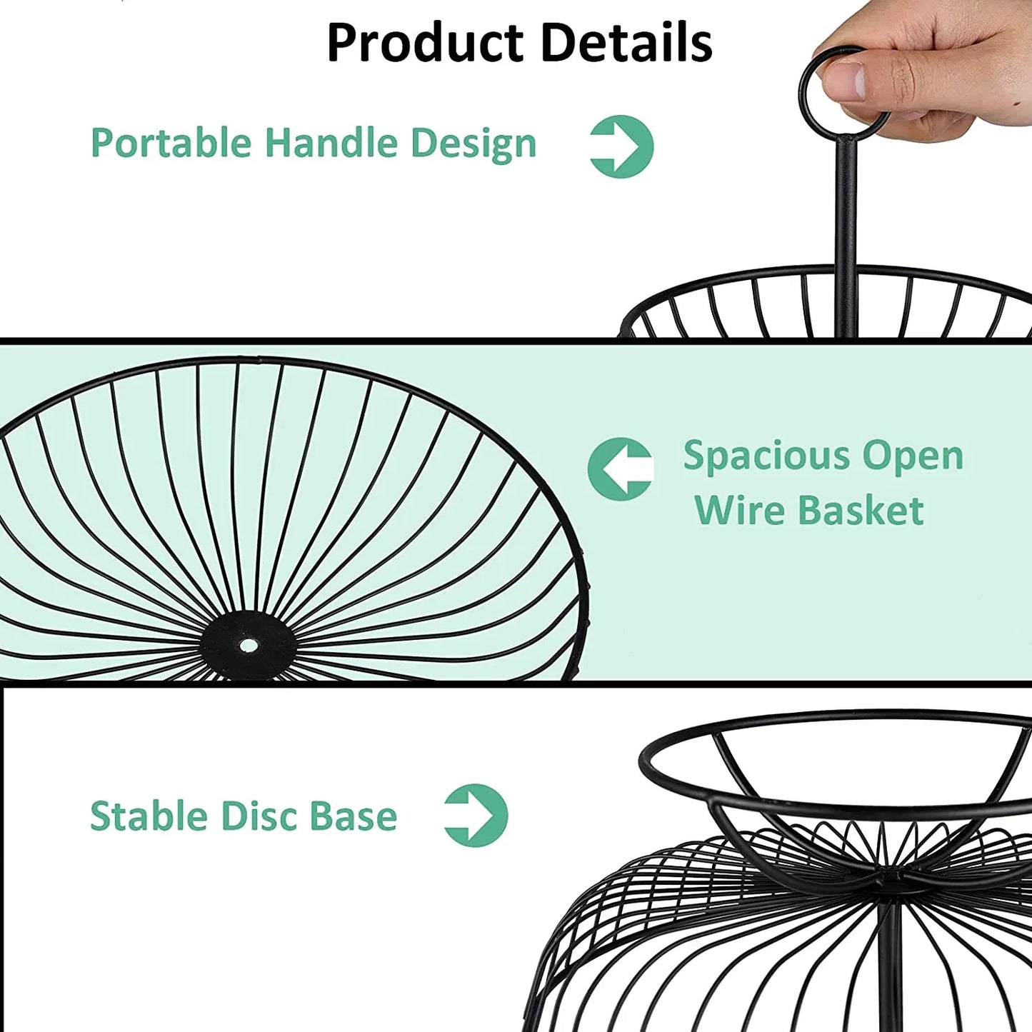 3 Tier Metal Fruit Storage Basket-Black(SA2405-08) Fruit Baskets Apricot