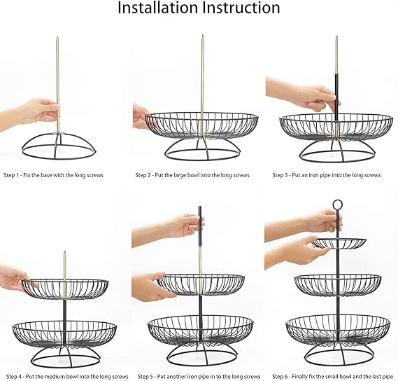 3 Tier Metal Fruit Storage Basket-Black(SA2405-08) Fruit Baskets Apricot