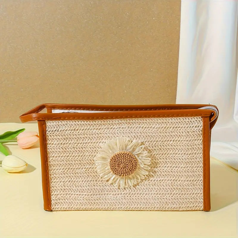 Portable Makeup Organizer Bag-SA2405-114(Flower) Cosmetic Pouches Apricot