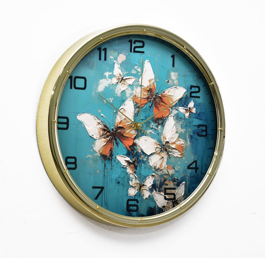 35 Cm Wall Clock-Multi Butterflies Clock Apricot