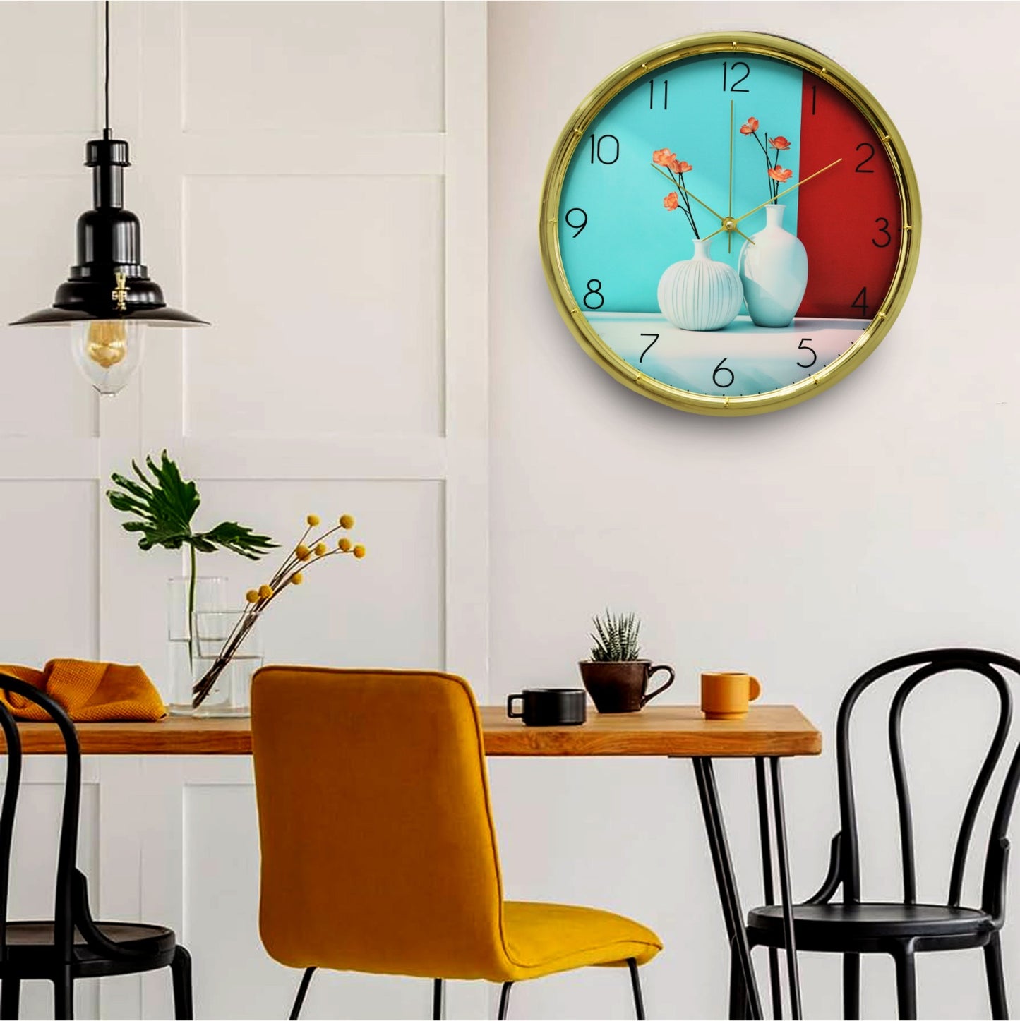 35 Cm Wall Clock SA-23-17-Double Vase Clock Apricot