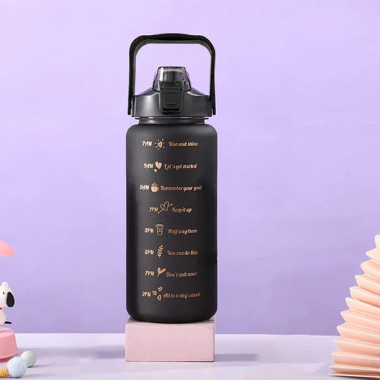 3PCS Water Bottle with Two Straws-5575Black Matte Apricot