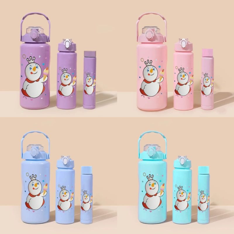 3PCS Water Bottle with Two Straws5597-15121(Pink) Apricot