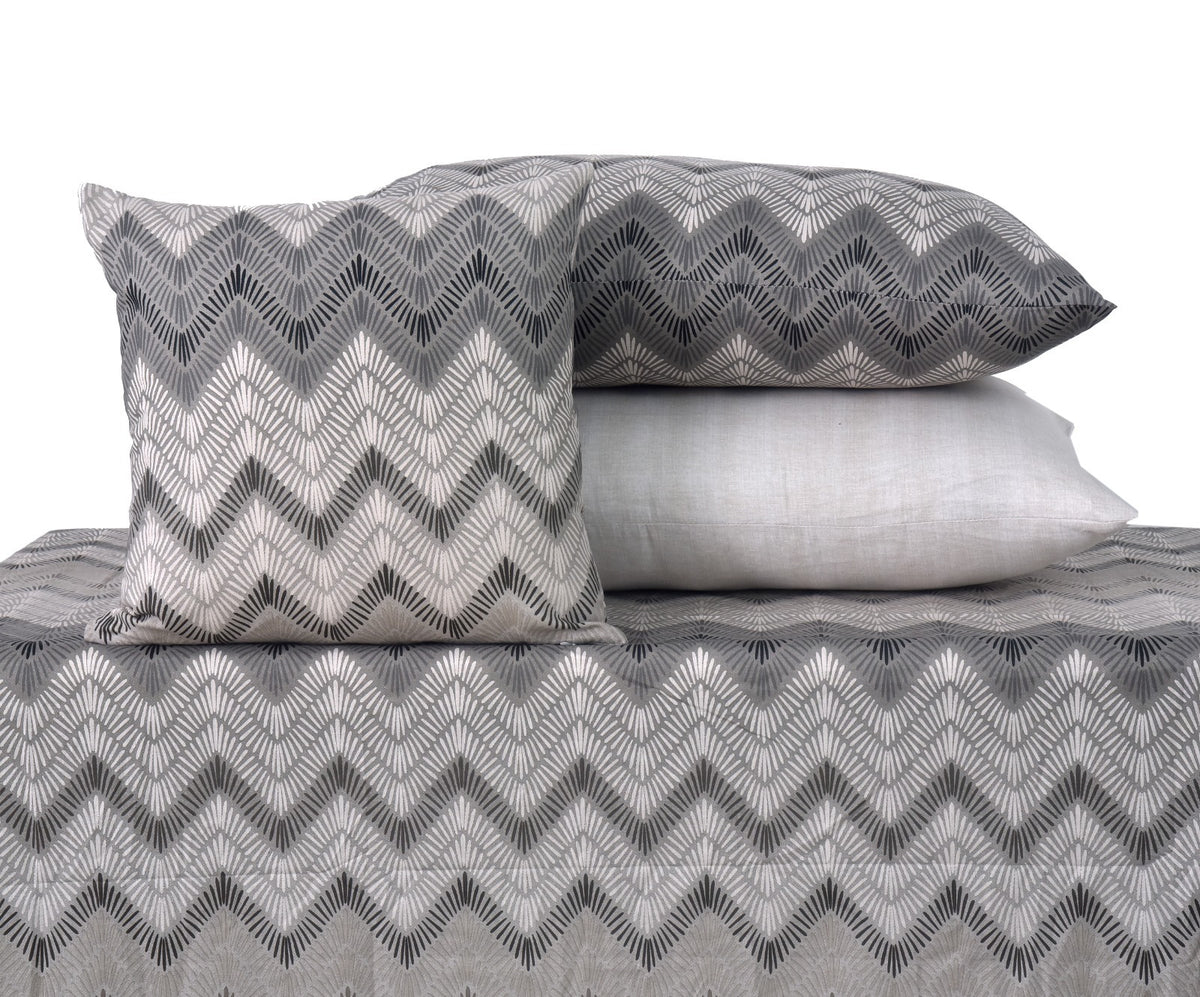 3PCs Duvet Cover- Beige ZIgZag Bed Sheets Apricot