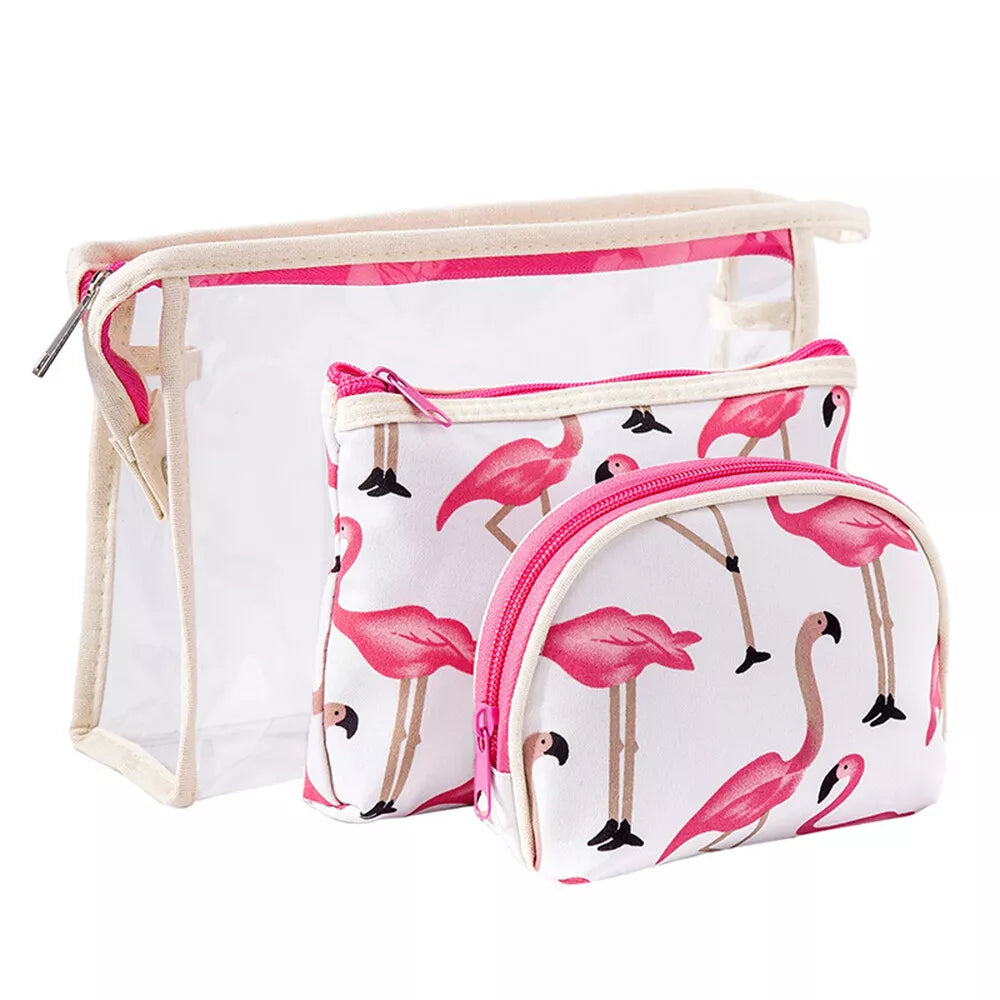 3Pcs Waterproof Portable Makeup Organizer Bag-Flamingo(SA2405-112) Cosmetic Organizer Apricot