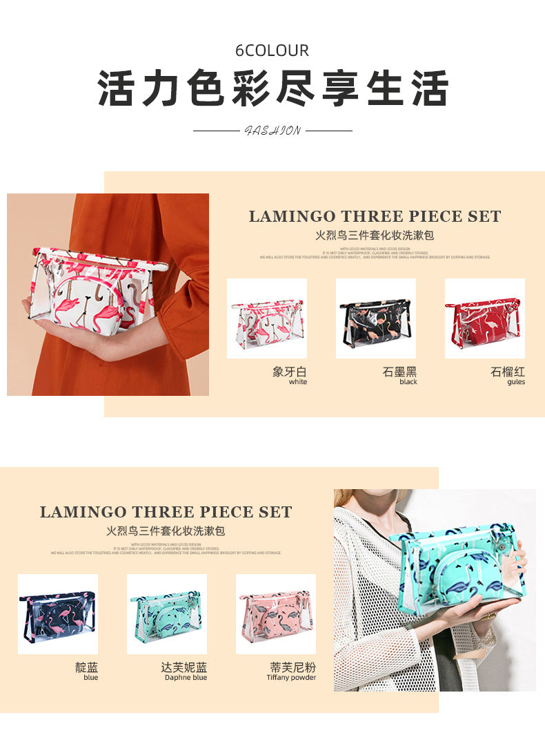 3Pcs Waterproof Portable Makeup Organizer Bag-Flamingo(SA2405-112) Cosmetic Organizer Apricot