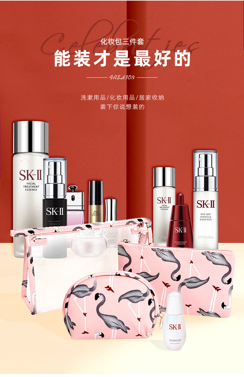 3Pcs Waterproof Portable Makeup Organizer Bag-Flamingo(SA2405-112) Cosmetic Organizer Apricot