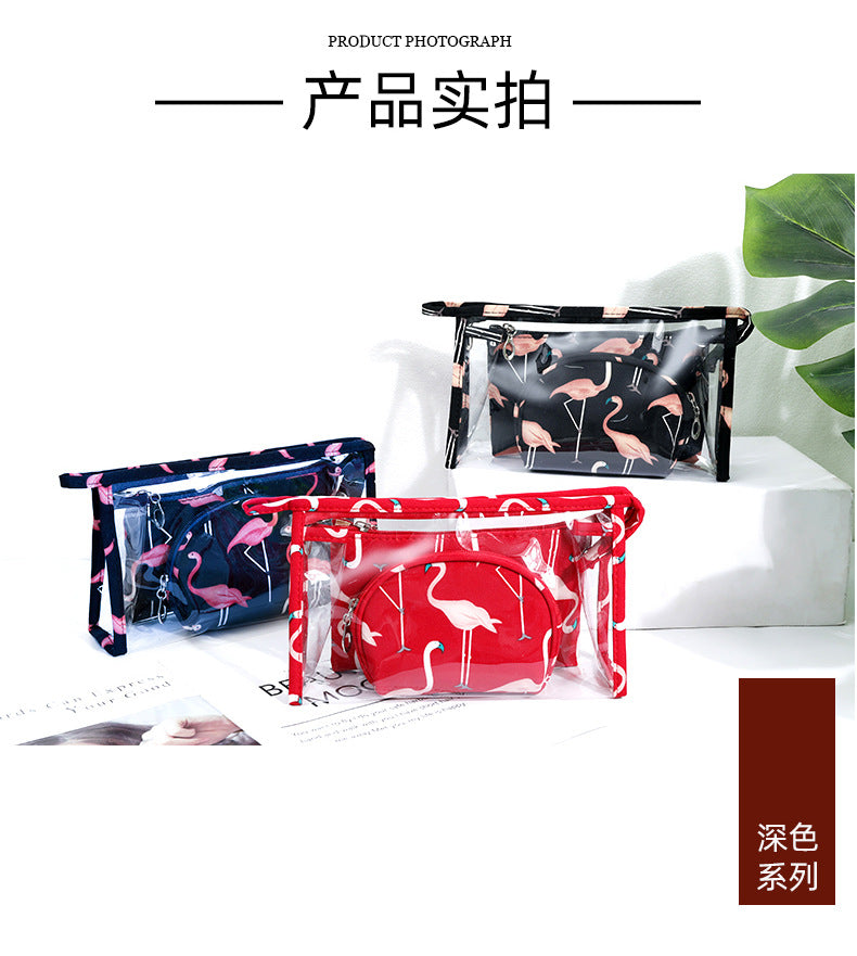 3Pcs Waterproof Portable Makeup Organizer Bag-Flamingo(SA2405-112) Cosmetic Organizer Apricot