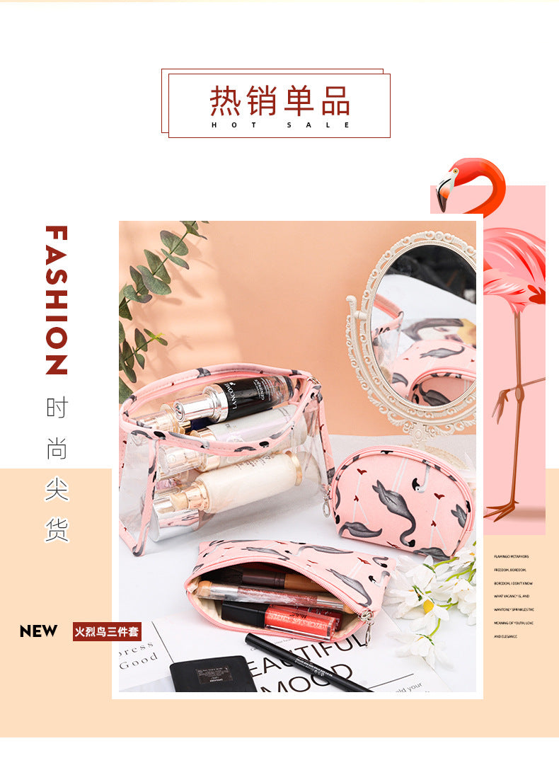 3Pcs Waterproof Portable Makeup Organizer Bag-Flamingo(SA2405-112) Cosmetic Organizer Apricot