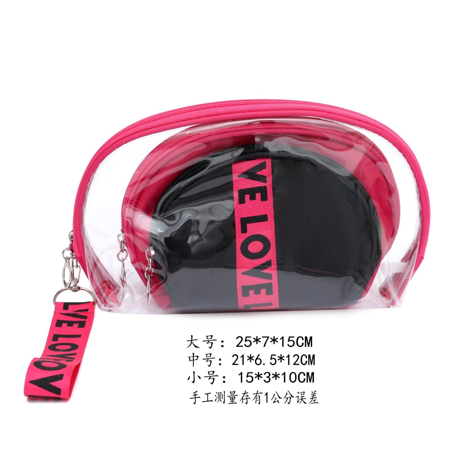 3Pcs Waterproof Portable Makeup Organizer Bag-LOVE(SA2405-113) Cosmetic Organizer Apricot