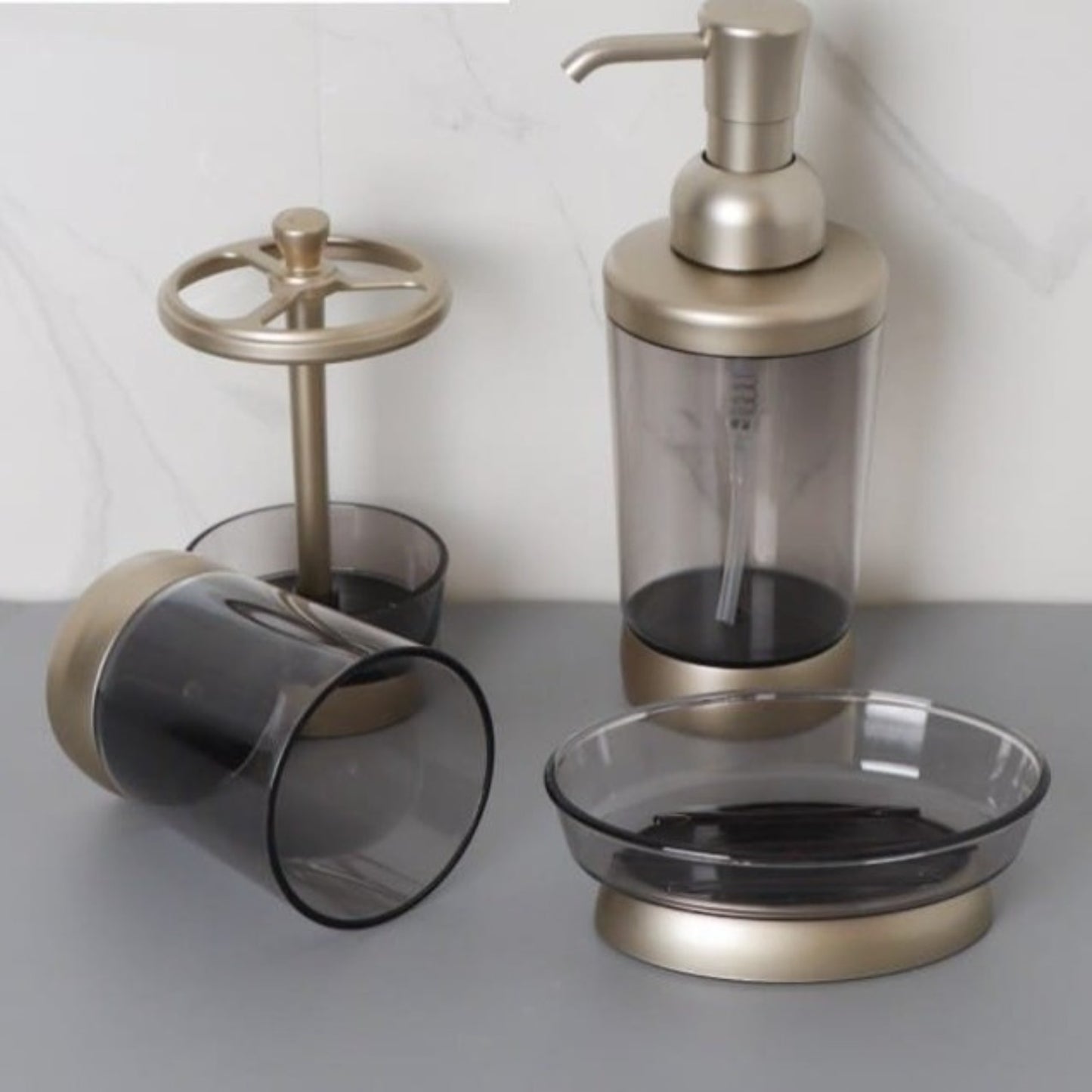 4 PCs Bath Accessories Set- (2582)Golden Glass Bathroom Accessory Sets Apricot
