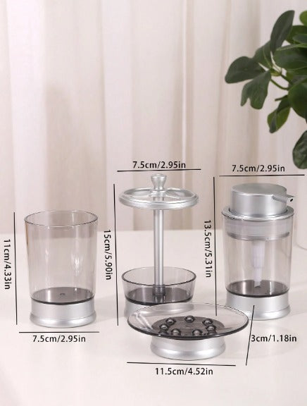 4 PCs Bath Accessories Set-(2582)Silver Glass Bathroom Accessory Sets Apricot