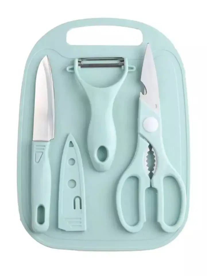 4 PCs Cutting Board With Knife Set(5716)-Blue Apricot