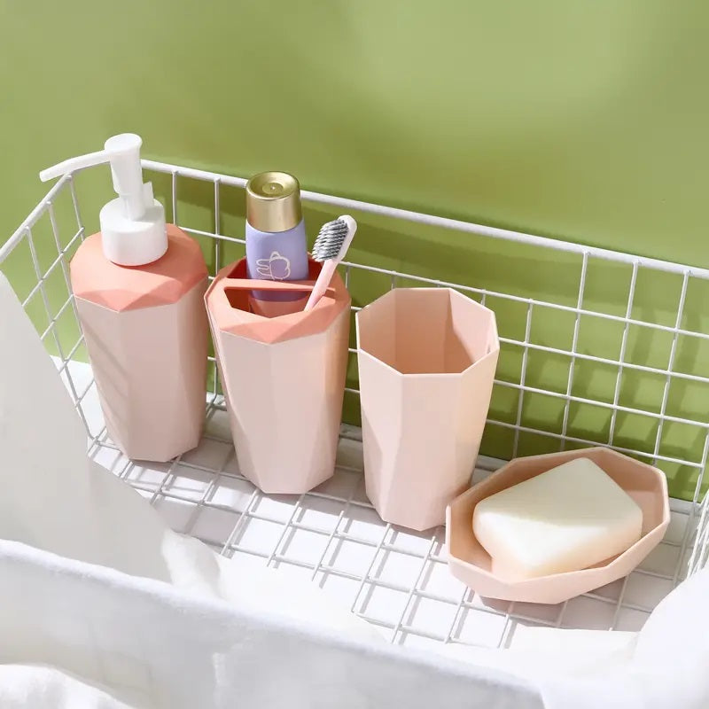 4 PCs PVC Bath Accessories Set-(2583)Peach Bathroom Accessory Sets Apricot