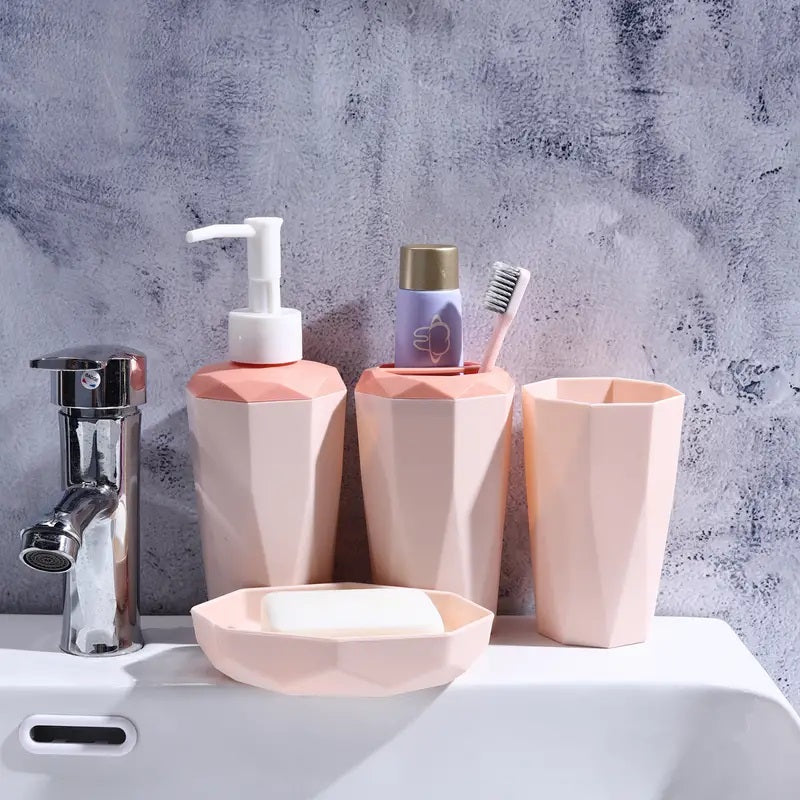 4 PCs PVC Bath Accessories Set-(2583)Peach Bathroom Accessory Sets Apricot