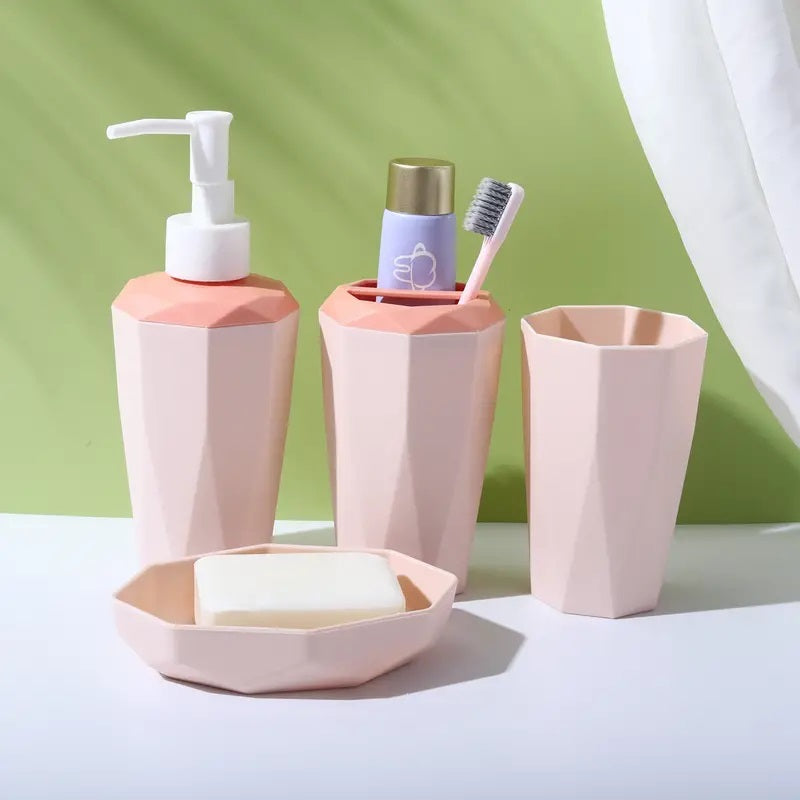 4 PCs PVC Bath Accessories Set-(2583)Peach Bathroom Accessory Sets Apricot