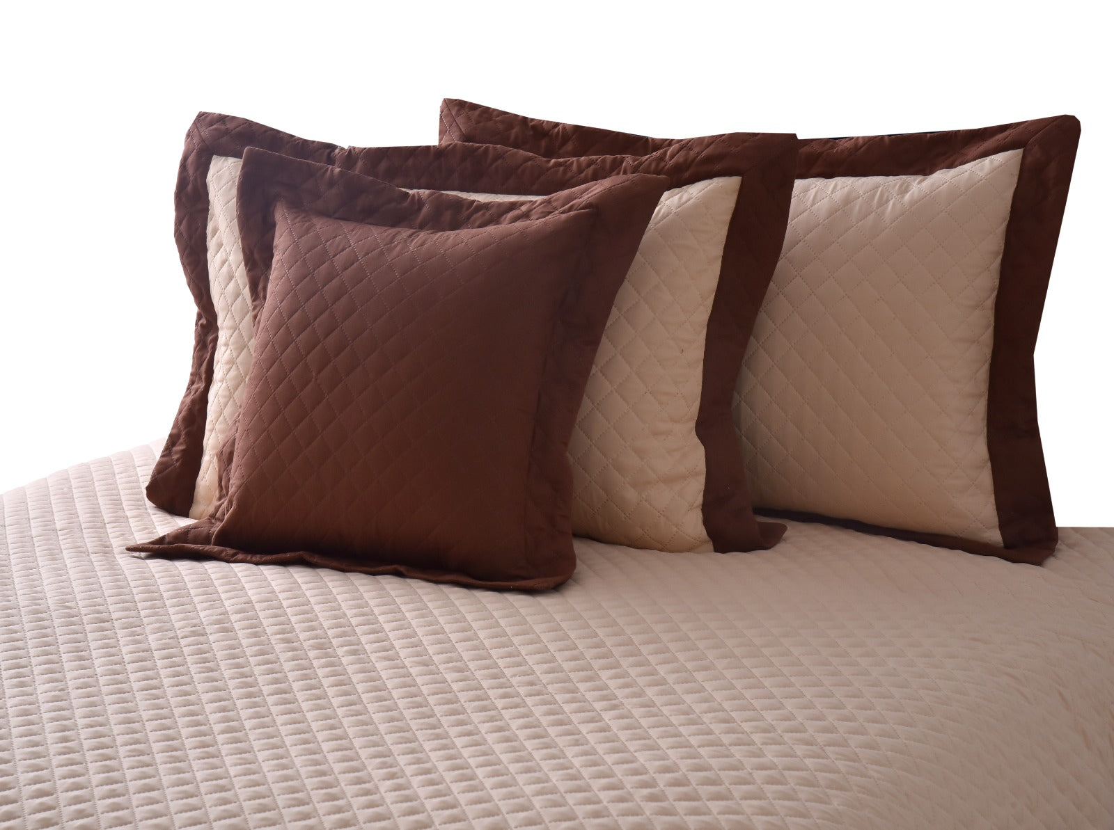 4 PCs Ultrasonic Quilted Luxury Bed Spread Set-Beige Over Brown Apricot