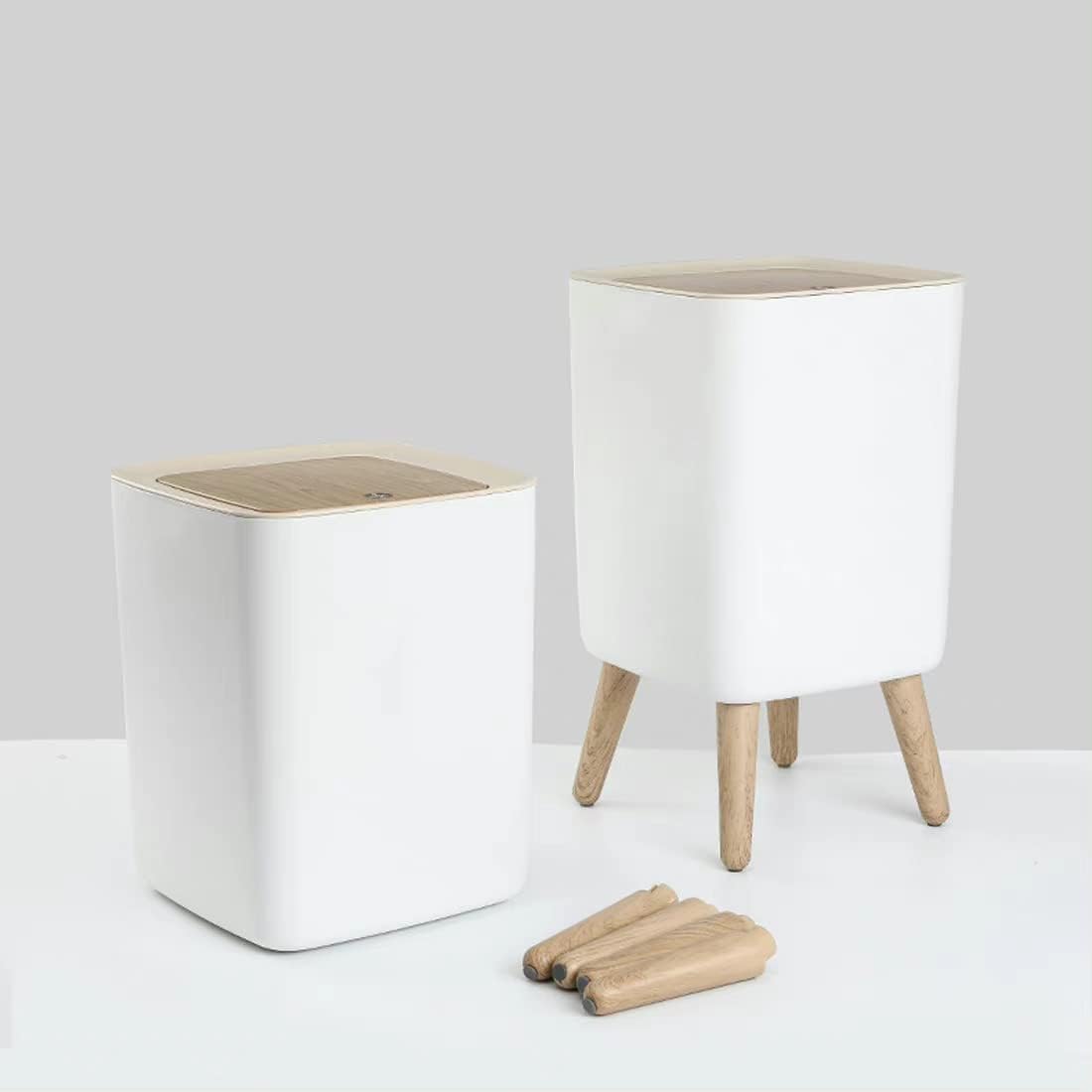 Indoor trash Bin With Wooden Feets-SA2408-110 Bathroom Accessory Sets Apricot
