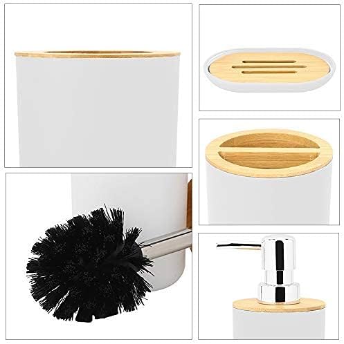 Wooden Lid PVC Bathroom Accessory Set-Plain White Bathroom Accessory Sets Apricot