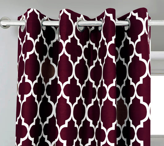 2 PCs Blackout Room Curtains-Plum Geometric Curtains Apricot
