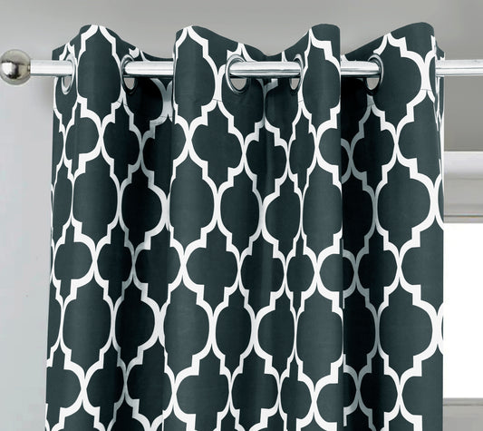 2 PCs Blackout Room Curtains-Grey Geometric Curtains Apricot