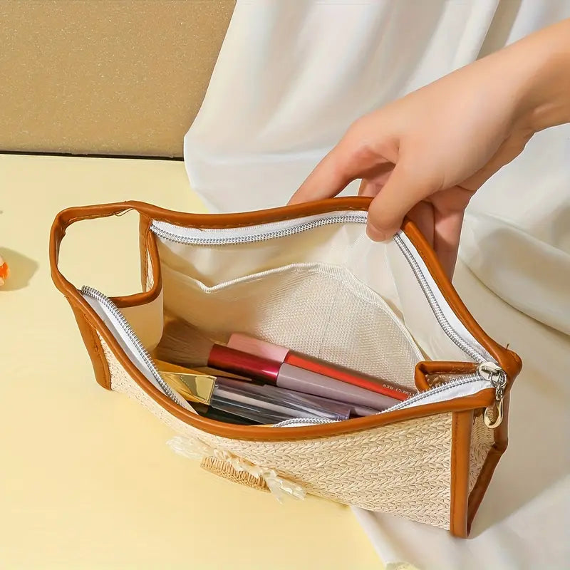 Portable Makeup Organizer Bag-SA2405-114(Flower) Cosmetic Pouches Apricot