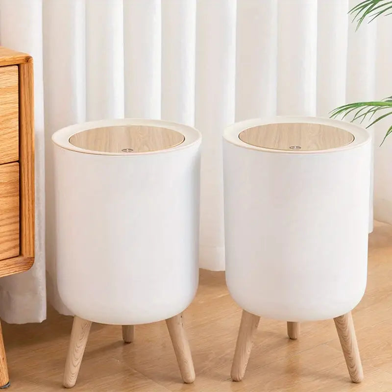 Indoor trash Bin With Wooden Feets-SA2408-108 Bathroom Accessory Sets Apricot