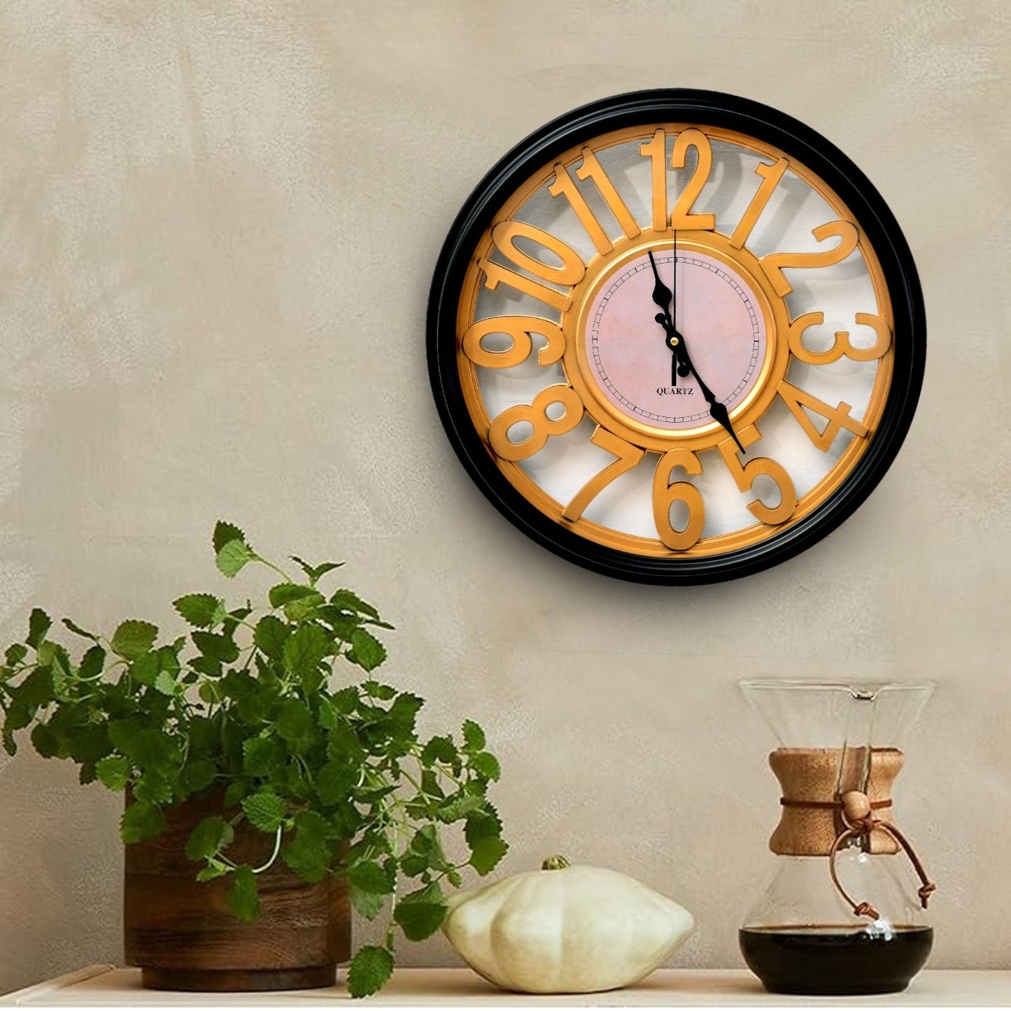 45 Cm Wall Clock-Golden Digits Clock Apricot