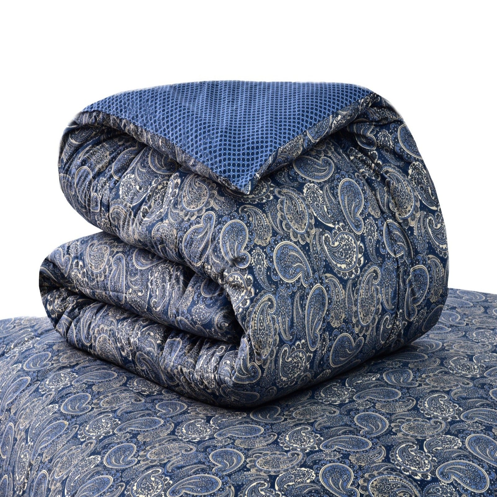 5 PCs Single Comforter Set-Blue Paisley Apricot