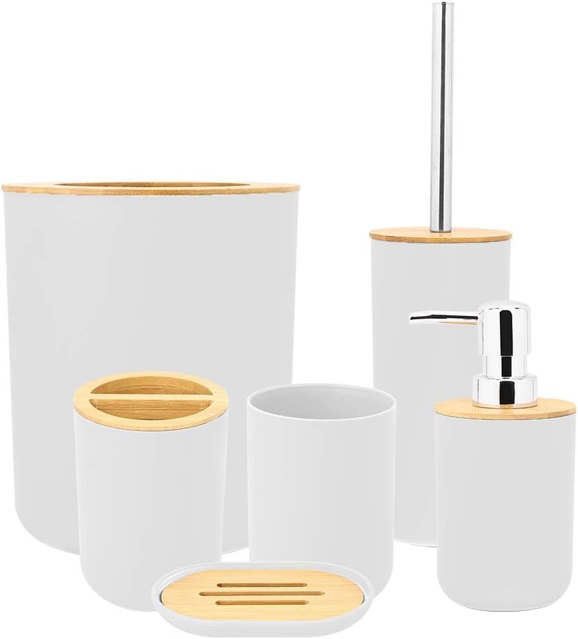 Wooden Lid PVC Bathroom Accessory Set-Plain White Bathroom Accessory Sets Apricot