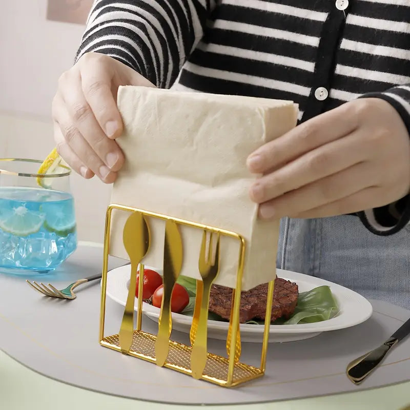 Metallic Napkins & Tissue Holder-Cutlery(SA2408-136) Tissue Box Apricot