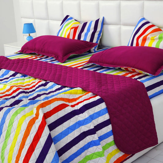 6 PCs Bed Spread Set-Multi Stripe(Plum) Bed Spread Apricot