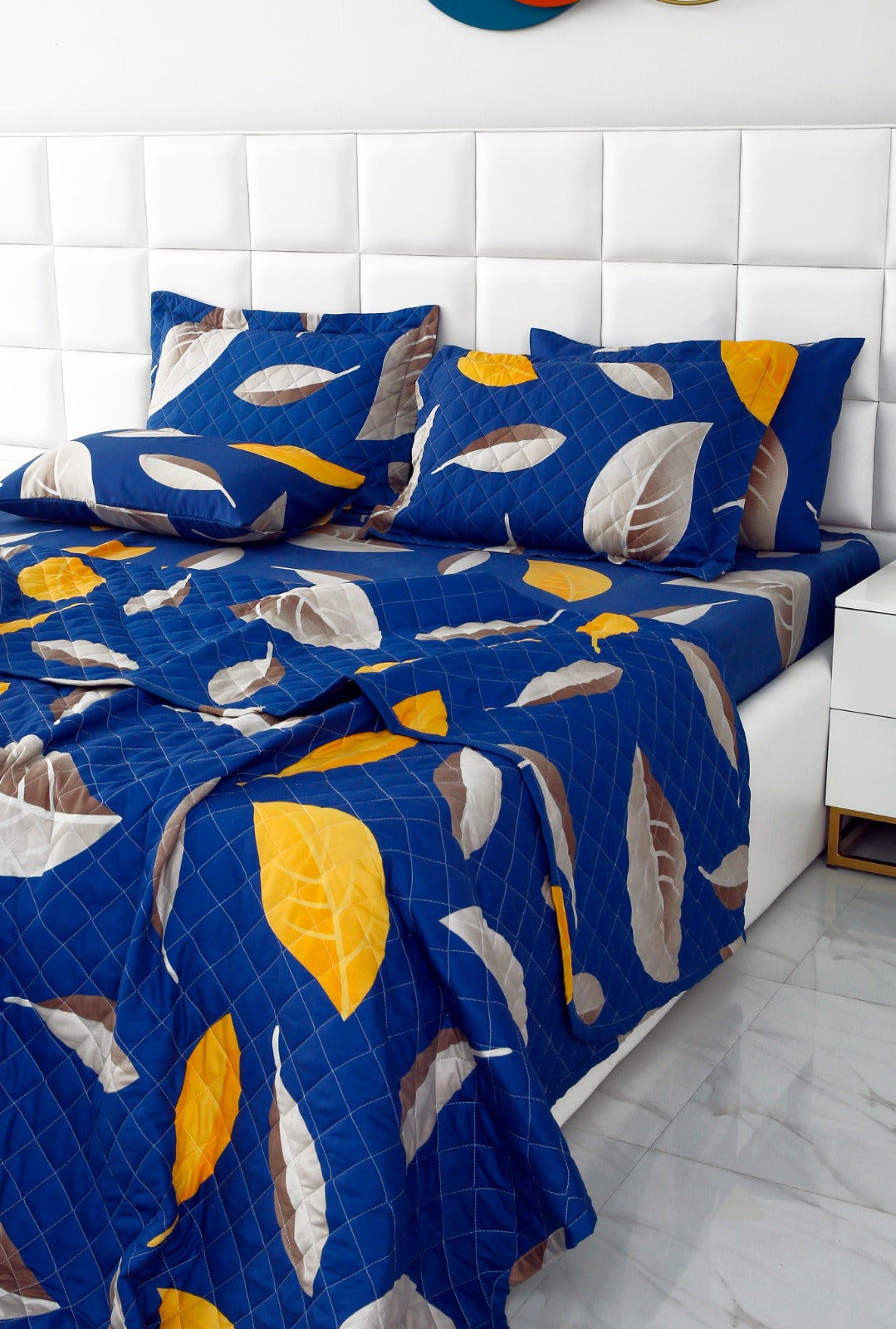 6 PCs Printed Bed Spread Set-Blue Oasis Bed Spread Apricot