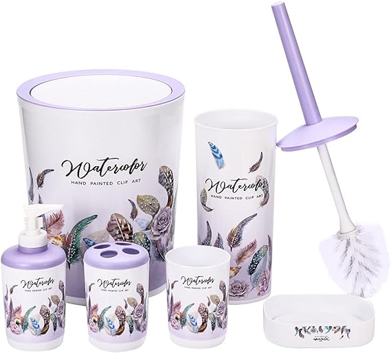 6 Pcs Printed Bathroom Accessory Set-WaterColor Bathroom Accessory Sets Apricot