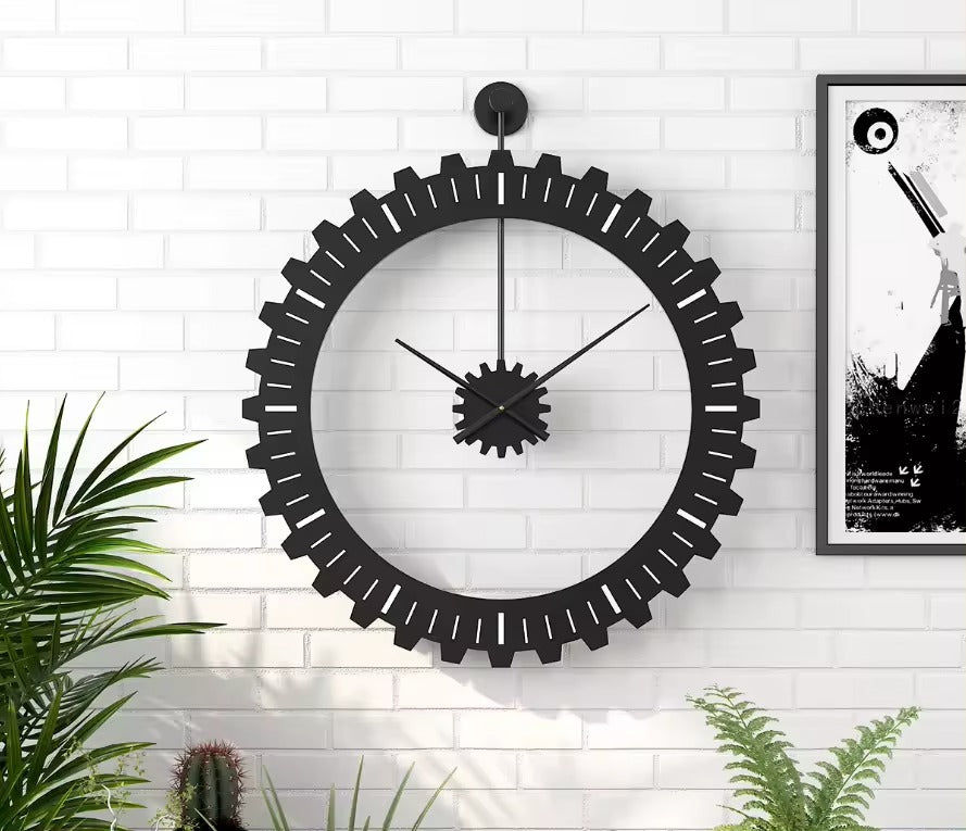 60CM Metal Gear Style Wall Clock-Black(SA2405-215) Clock Apricot