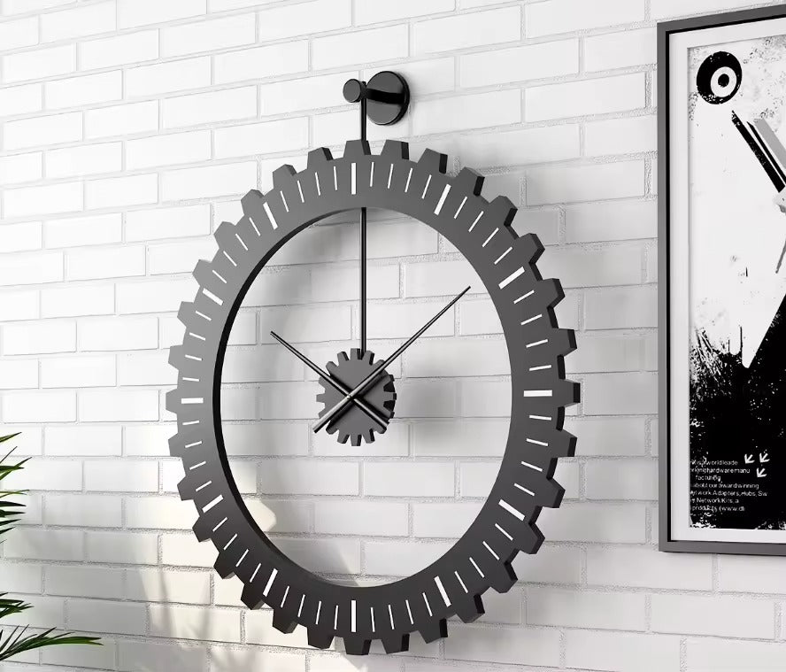 60CM Metal Gear Style Wall Clock-Black(SA2405-215) Clock Apricot