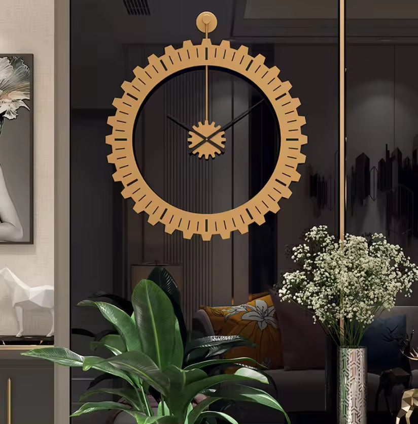 60CM Metal Gear Style Wall Clock-Golden(SA2405-215) Clock Apricot