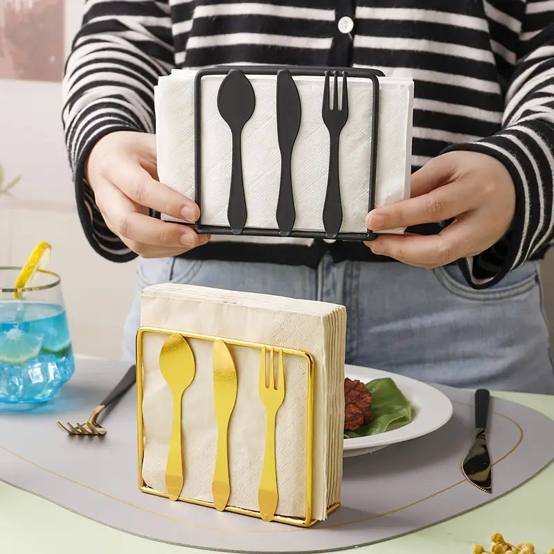 Metallic Napkins & Tissue Holder-Cutlery(SA2408-136) Tissue Box Apricot