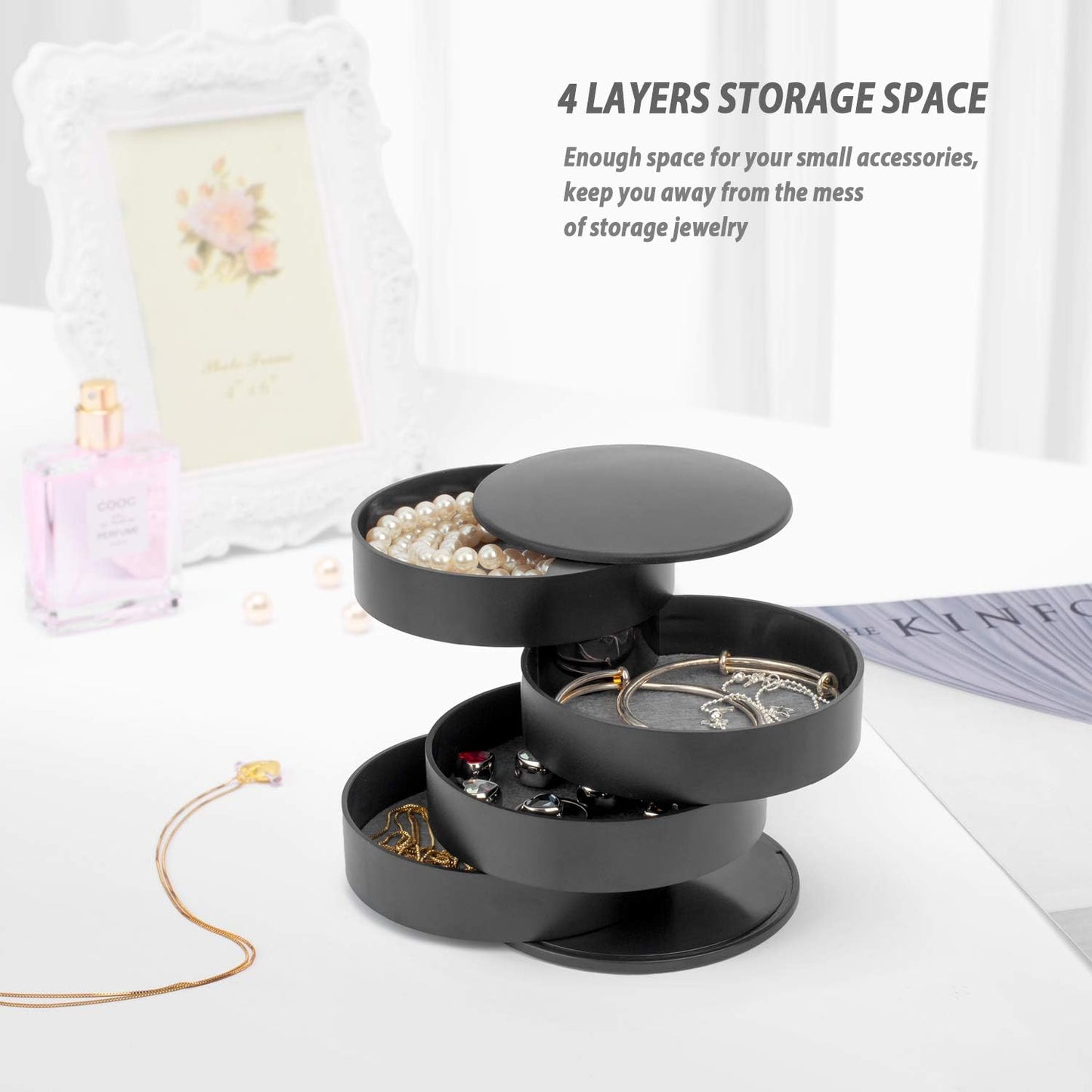 Jewelry Organizer With Mirror-SA2408-191(Black) Cosmetic Organizer Apricot