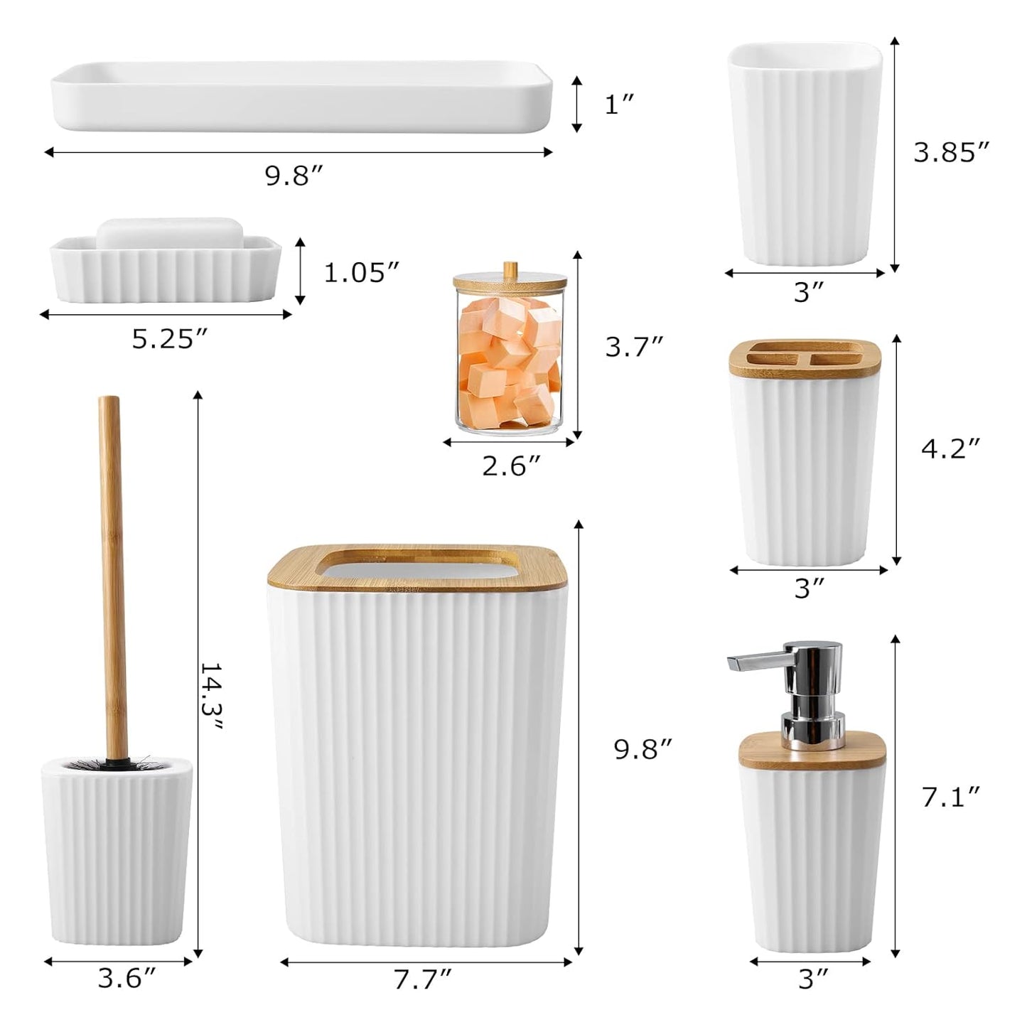 7PCS Bathroom Accessory Set-SA2408-312(White) Bathroom Accessory Sets Apricot