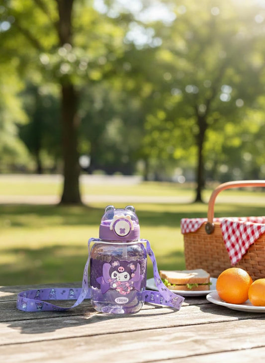 Kids Cartoon Sipper Water Bottle 600ml with Adjustable Strap (SA2510-146)VIOLET Apricot