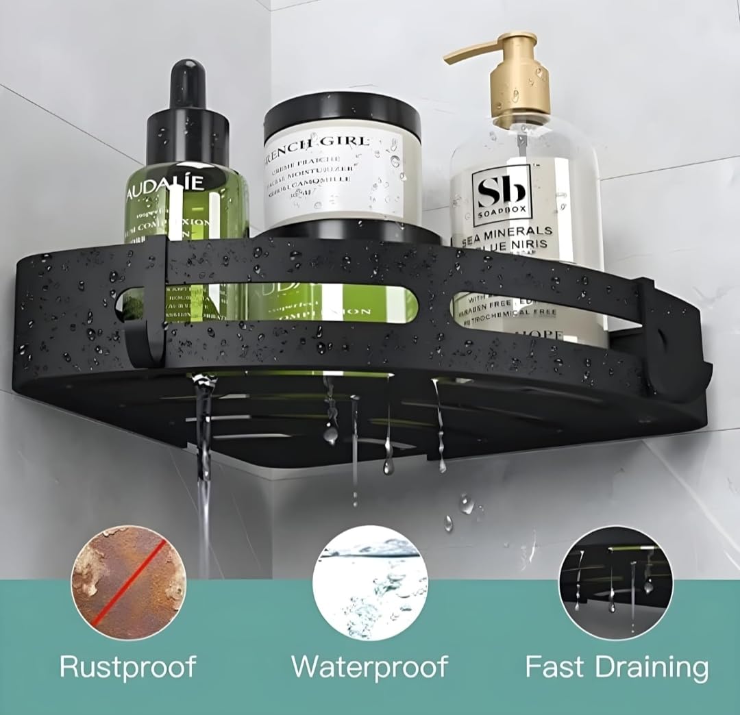 Black Aluminium Corner Bathroom Shelf-SA2408-138 Bathroom Accessory Sets Apricot