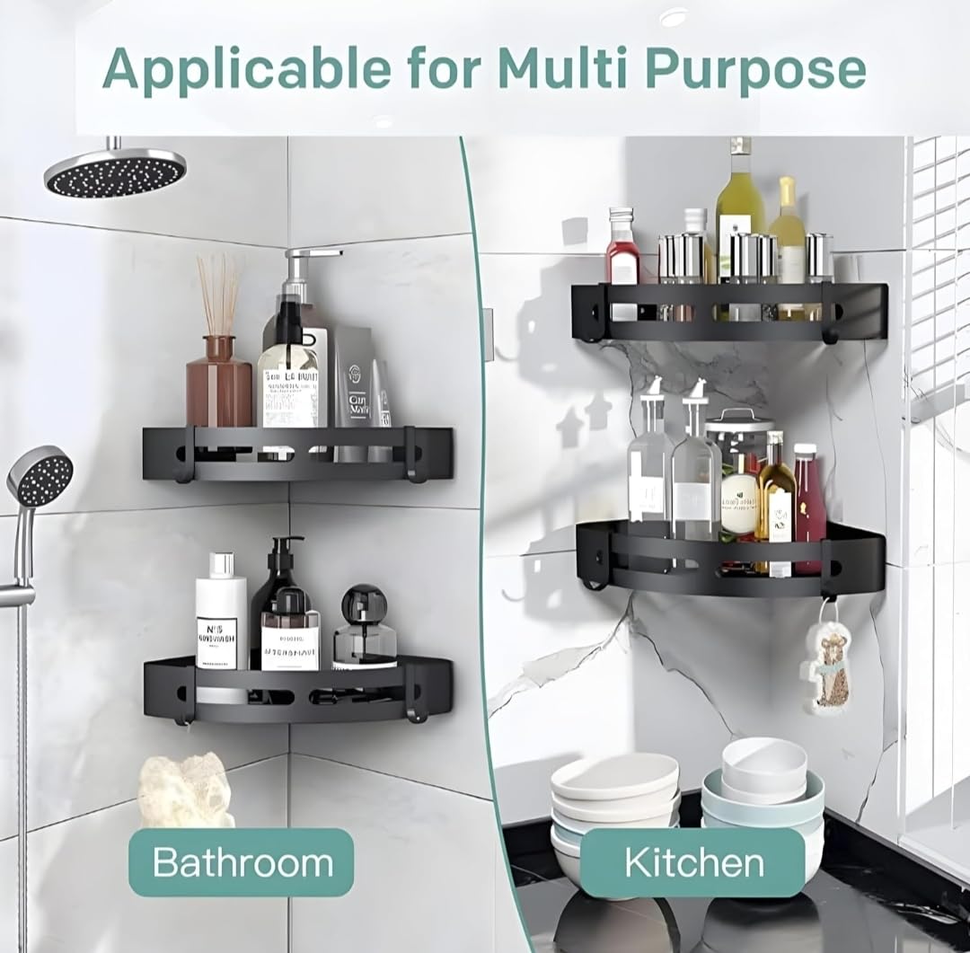 Black Aluminium Corner Bathroom Shelf-SA2408-138 Bathroom Accessory Sets Apricot