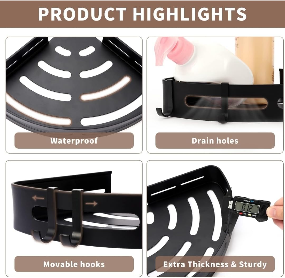 Black Aluminium Corner Bathroom Shelf-SA2408-138 Bathroom Accessory Sets Apricot